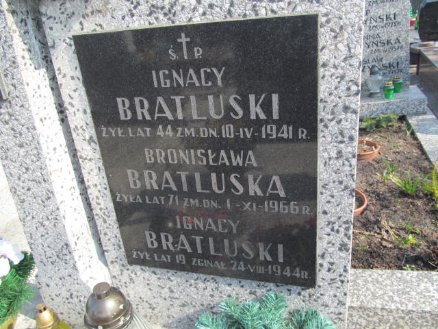Ignacy Bratluski Warszawa Czerniakowski - Grobonet - Wyszukiwarka osób pochowanych