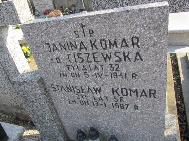 Janina Komar Warszawa Czerniakowski - Grobonet - Wyszukiwarka osób pochowanych